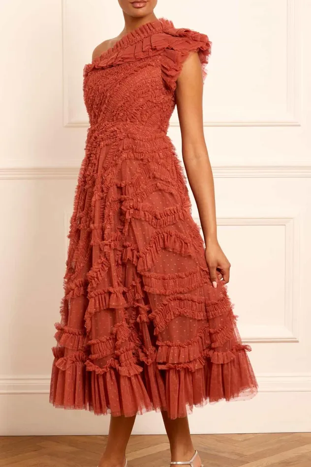 Aaliyah OneShoulder Ballerina Dress Brown Women Needle and Thread Dresses