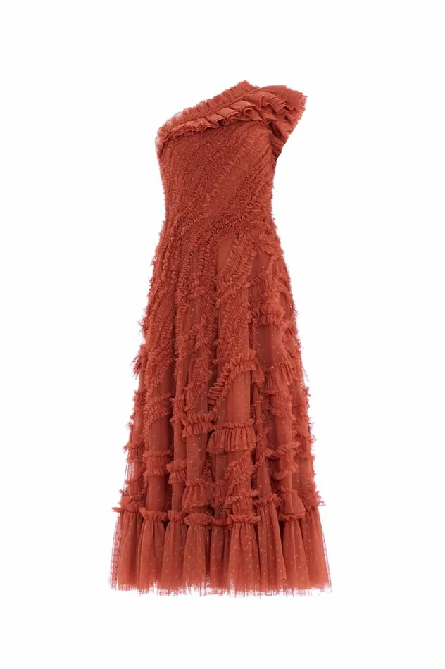 Aaliyah OneShoulder Ballerina Dress Brown Women Needle and Thread Dresses