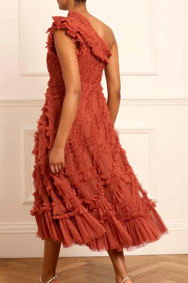 Aaliyah OneShoulder Ballerina Dress Brown Women Needle and Thread Dresses