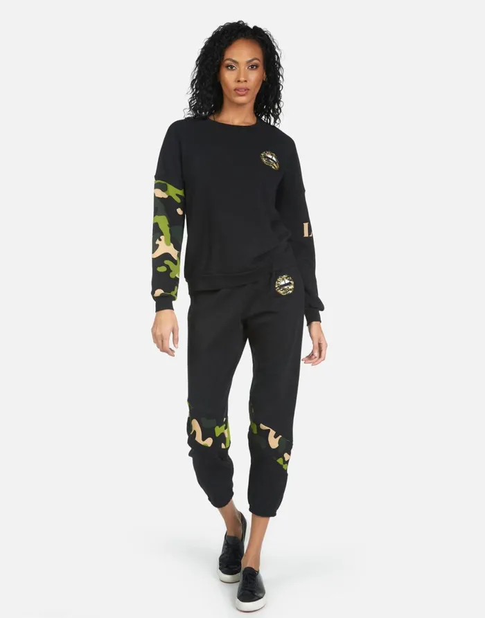 Abra Camo Lip Black Women039s Lauren Moshi Crop Sweatpants