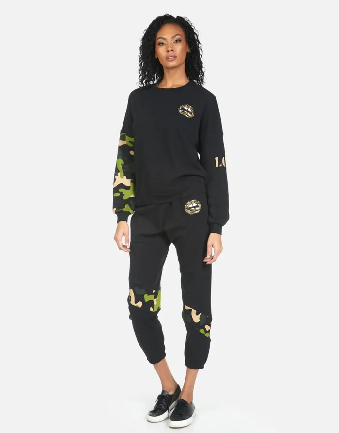 Abra Camo Lip Black Women039s Lauren Moshi Crop Sweatpants