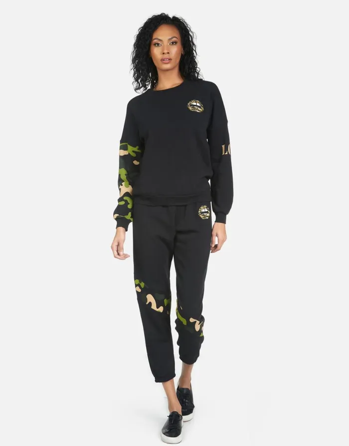 Abra Camo Lip Black Women039s Lauren Moshi Crop Sweatpants