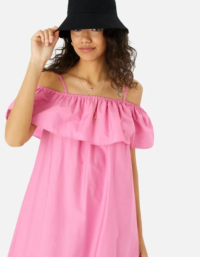 Accessorize Bardot Poplin Maxi Dress Pink Pink Women Dresses