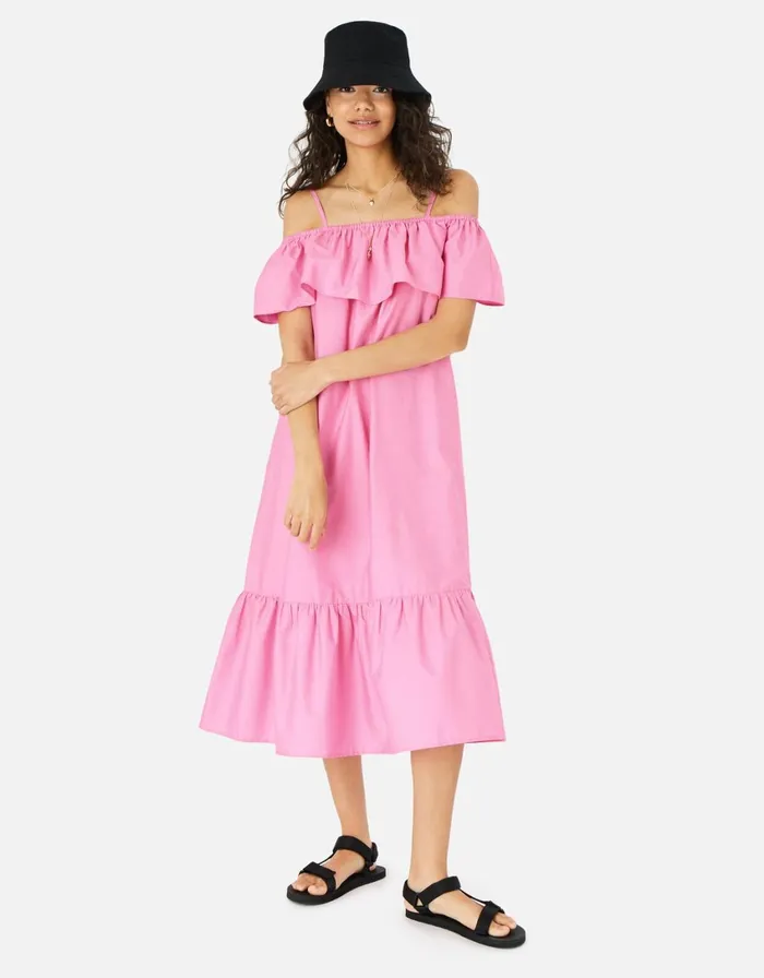 Accessorize Bardot Poplin Maxi Dress Pink Pink Women Dresses