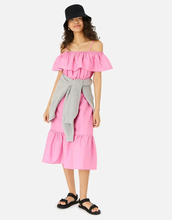 Accessorize Bardot Poplin Maxi Dress Pink Pink Women Dresses