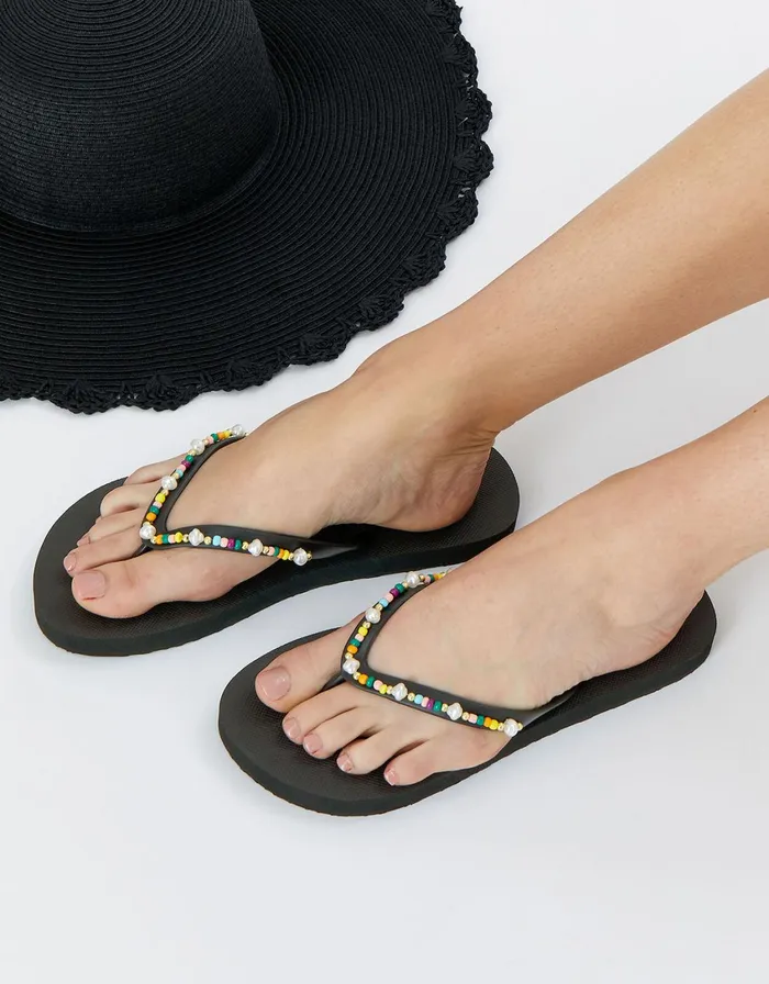 Accessorize Beaded Eva Flip Flops Black Black Women Sandals and Flip Flops