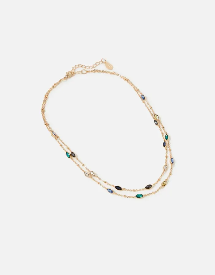 Accessorize Blue Harvest Double Chain Gem Necklace Women Necklaces