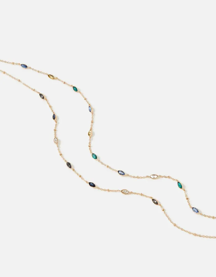 Accessorize Blue Harvest Double Chain Gem Necklace Women Necklaces