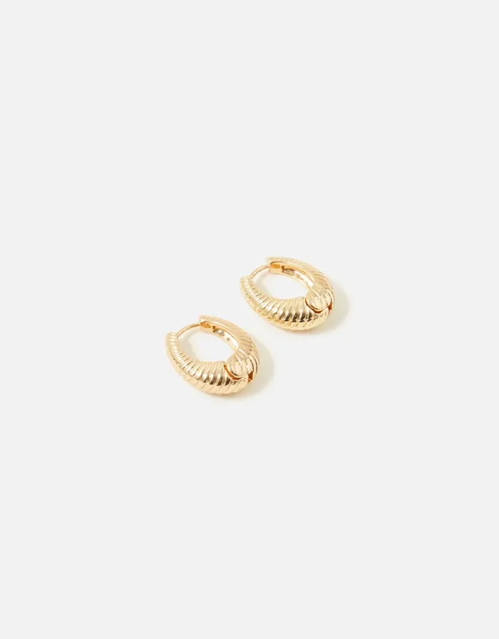 Accessorize Blue Harvest Ribbed Chunky Oval Huggie Hoops Women Earrings