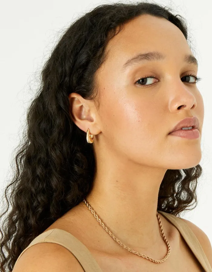 Accessorize Blue Harvest Ribbed Chunky Oval Huggie Hoops Women Earrings