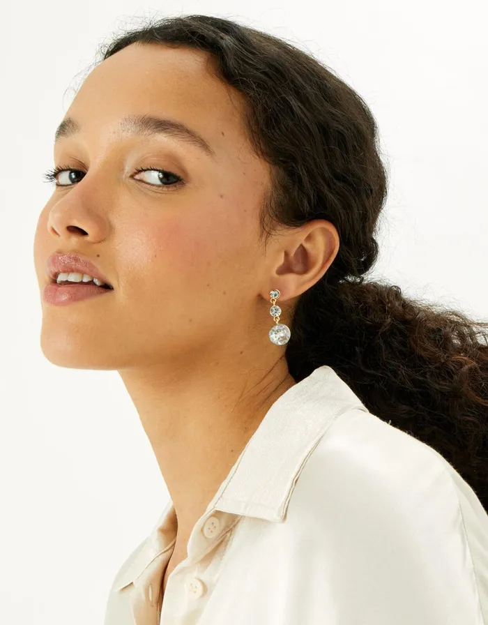 Accessorize Blue Harvest Triple Gem Drop Earrings White Crystal Women Earrings
