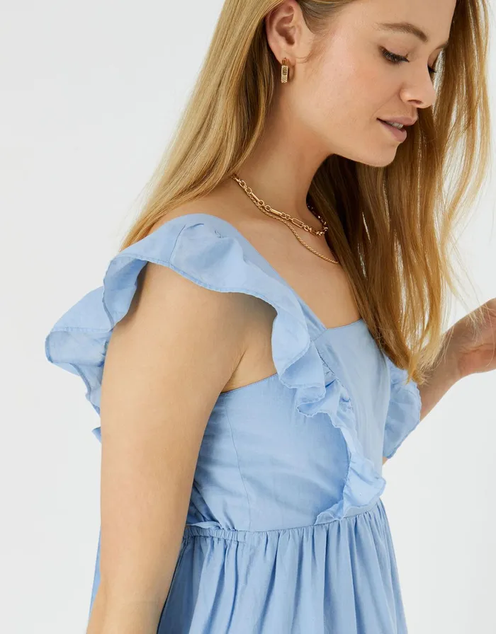 Accessorize Broderie Frill Shoulder Midi Dress Blue Blue Women Dresses