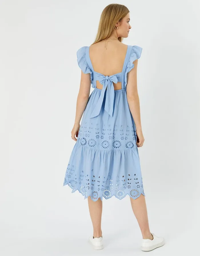 Accessorize Broderie Frill Shoulder Midi Dress Blue Blue Women Dresses