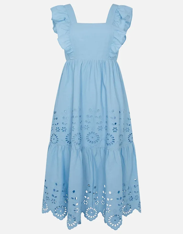 Accessorize Broderie Frill Shoulder Midi Dress Blue Blue Women Dresses