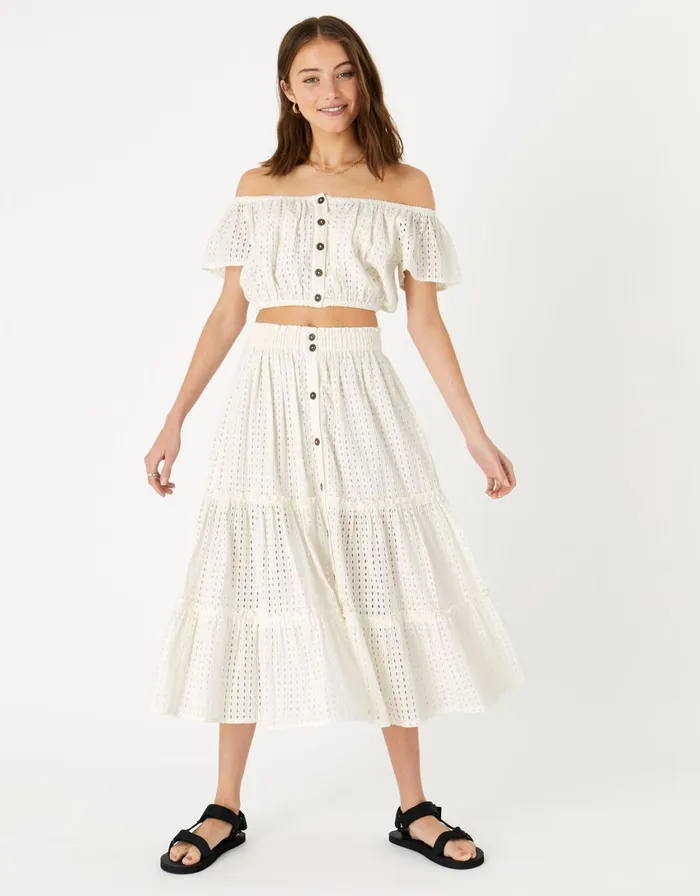 Accessorize Broderie Maxi Skirt Ivory Ivory Women Kaftans Cover Ups and Sarongs