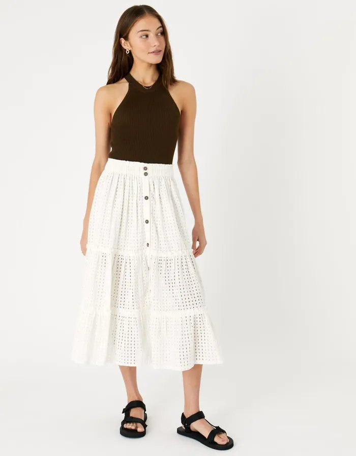 Accessorize Broderie Maxi Skirt Ivory Ivory Women Kaftans Cover Ups and Sarongs