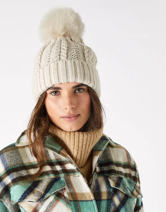 Accessorize Chunky Knit PomPom Beanie Cream Women Hats