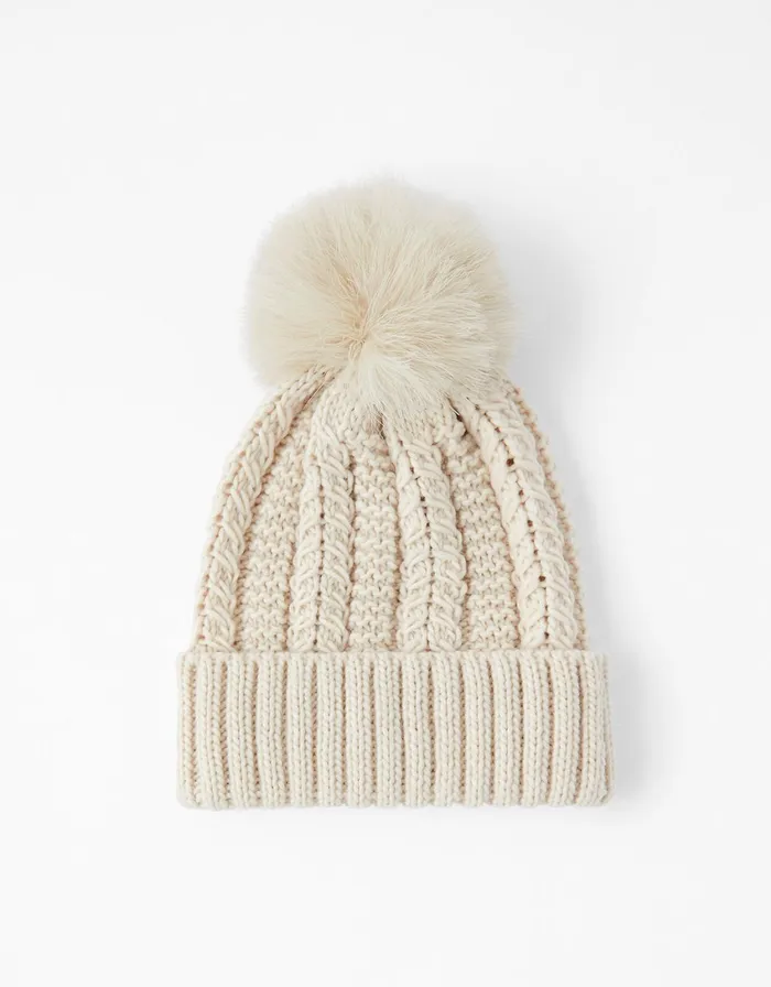 Accessorize Chunky Knit PomPom Beanie Cream Women Hats