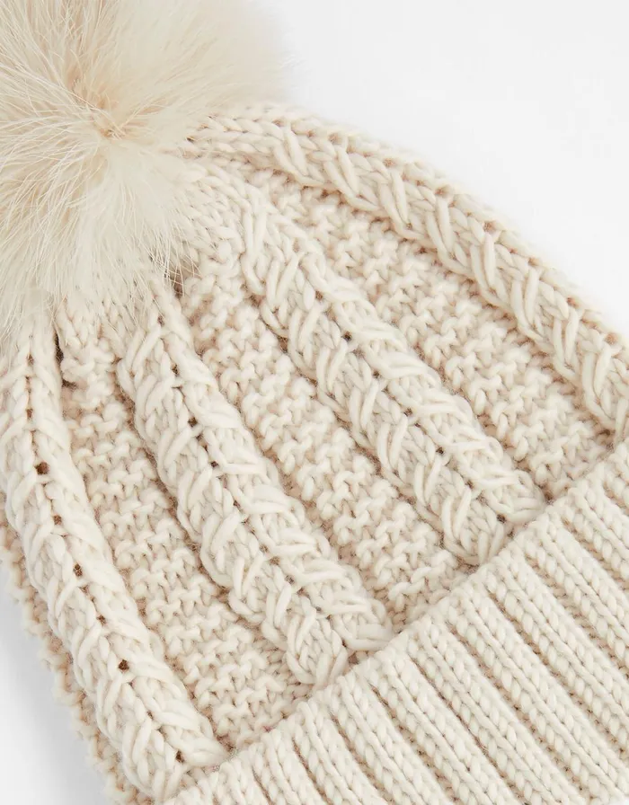 Accessorize Chunky Knit PomPom Beanie Cream Women Hats