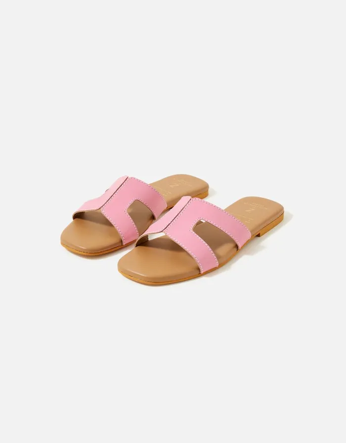Accessorize Contrast Stitch Leather Sandals Pink Pink Women Sandals and Flip Flops
