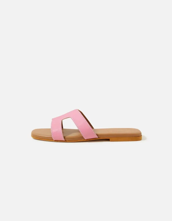 Accessorize Contrast Stitch Leather Sandals Pink Pink Women Sandals and Flip Flops