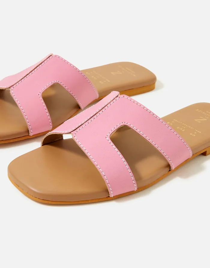 Accessorize Contrast Stitch Leather Sandals Pink Pink Women Sandals and Flip Flops
