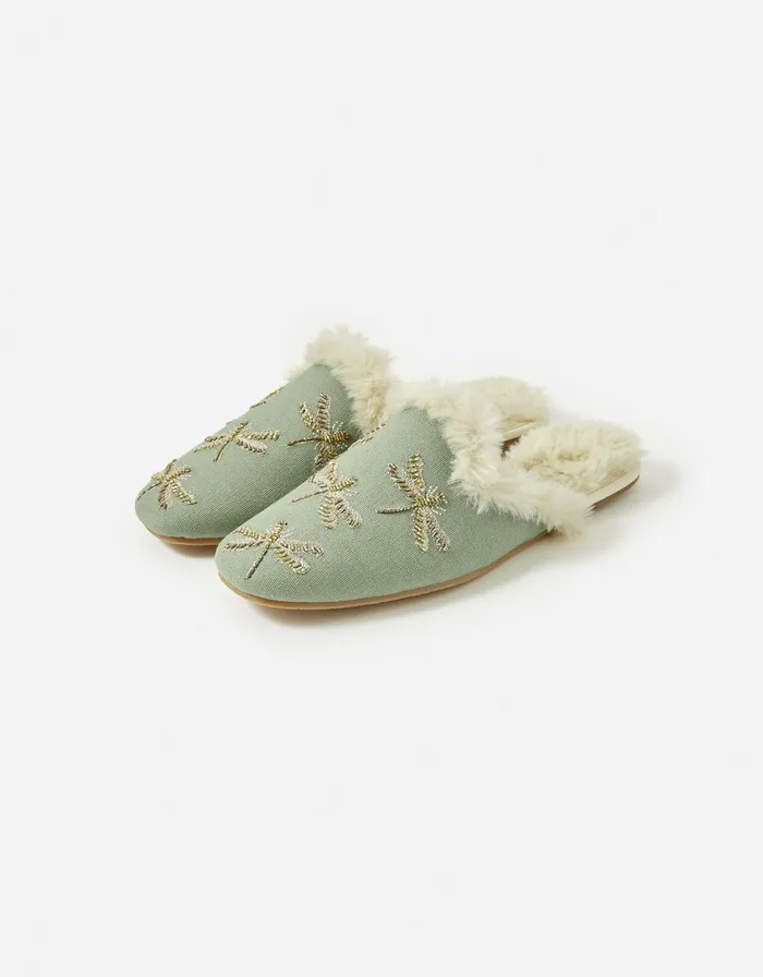 Accessorize Dragonfly Embroidered Slippers Duck Egg Duck Egg Women Slippers