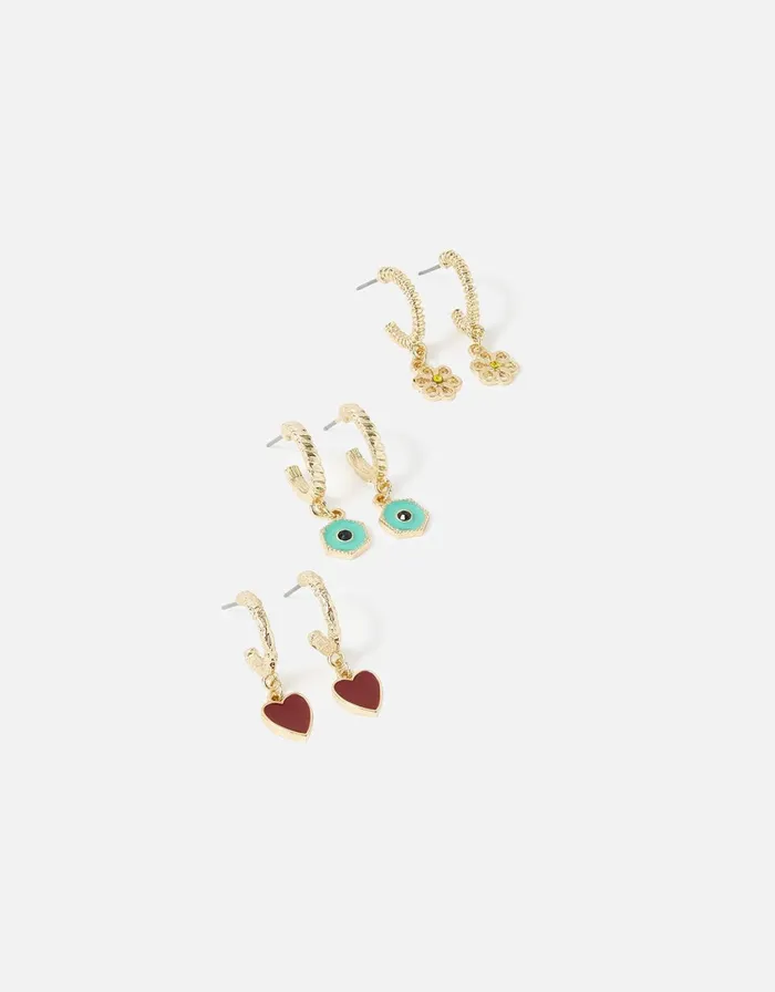 Accessorize Eye Candy Enamel Flower Huggie Hoop Set Women Earrings