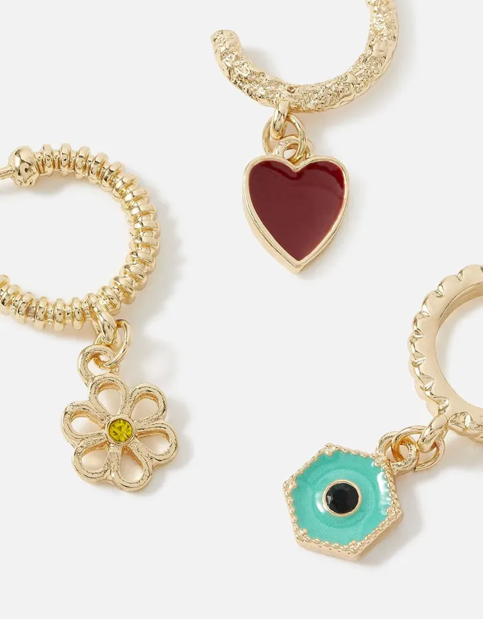 Accessorize Eye Candy Enamel Flower Huggie Hoop Set Women Earrings