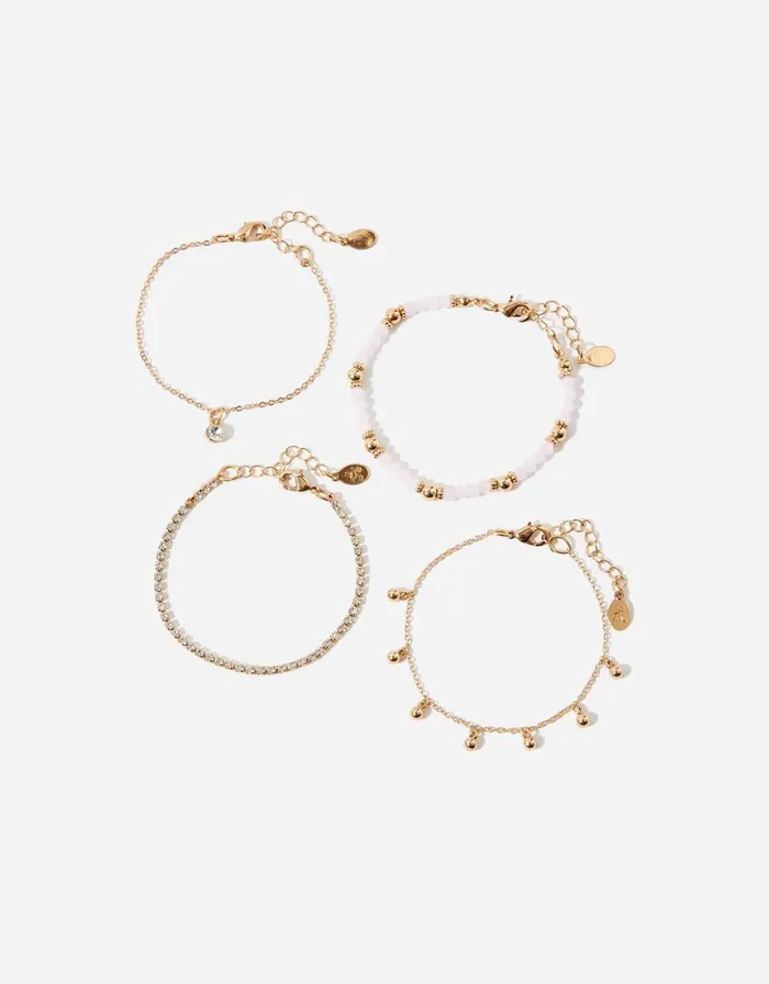 Accessorize Facet Bead Anklet Pack Women Anklets