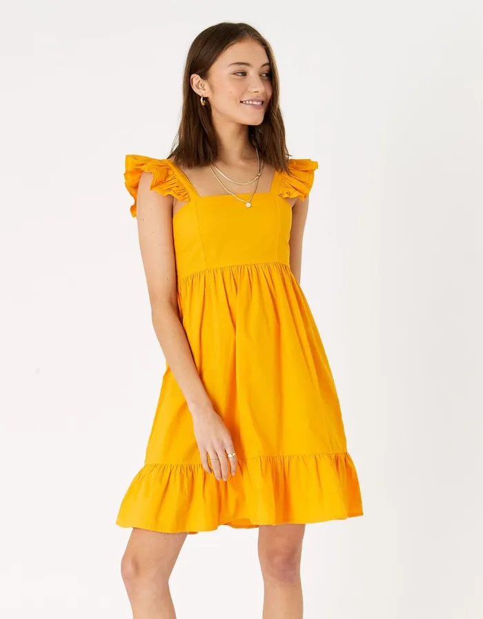 Accessorize Frill Shoulder Mini Dress Orange Orange Women Dresses