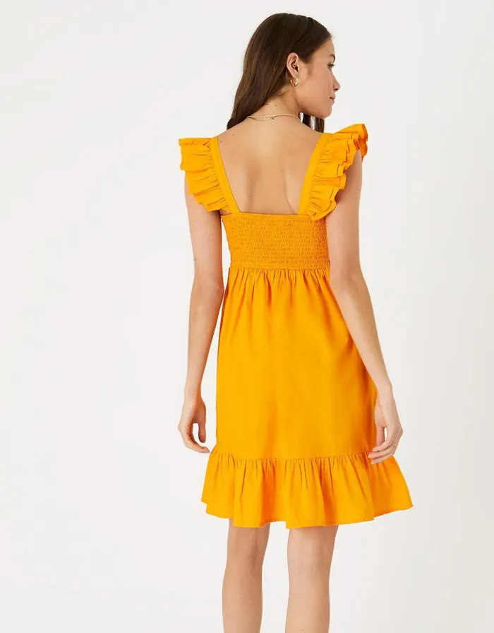 Accessorize Frill Shoulder Mini Dress Orange Orange Women Dresses