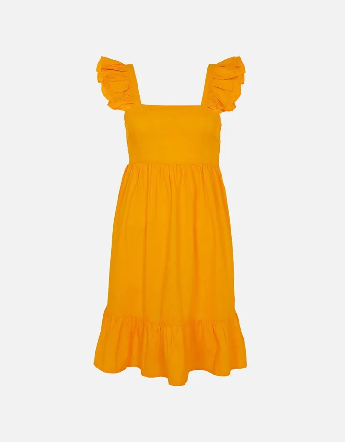 Accessorize Frill Shoulder Mini Dress Orange Orange Women Dresses