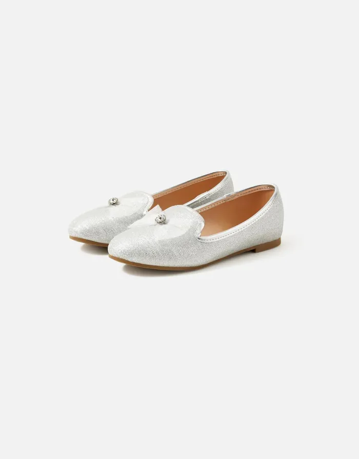 Accessorize Girls Bow Slipper Shoes Silver Silver Girls Shoes