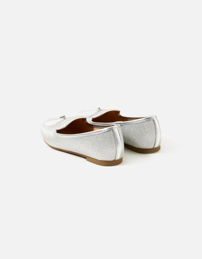 Accessorize Girls Bow Slipper Shoes Silver Silver Girls Shoes