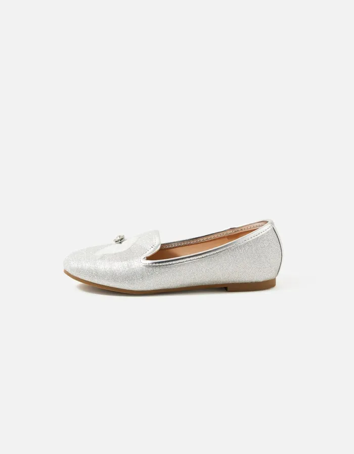 Accessorize Girls Bow Slipper Shoes Silver Silver Girls Shoes