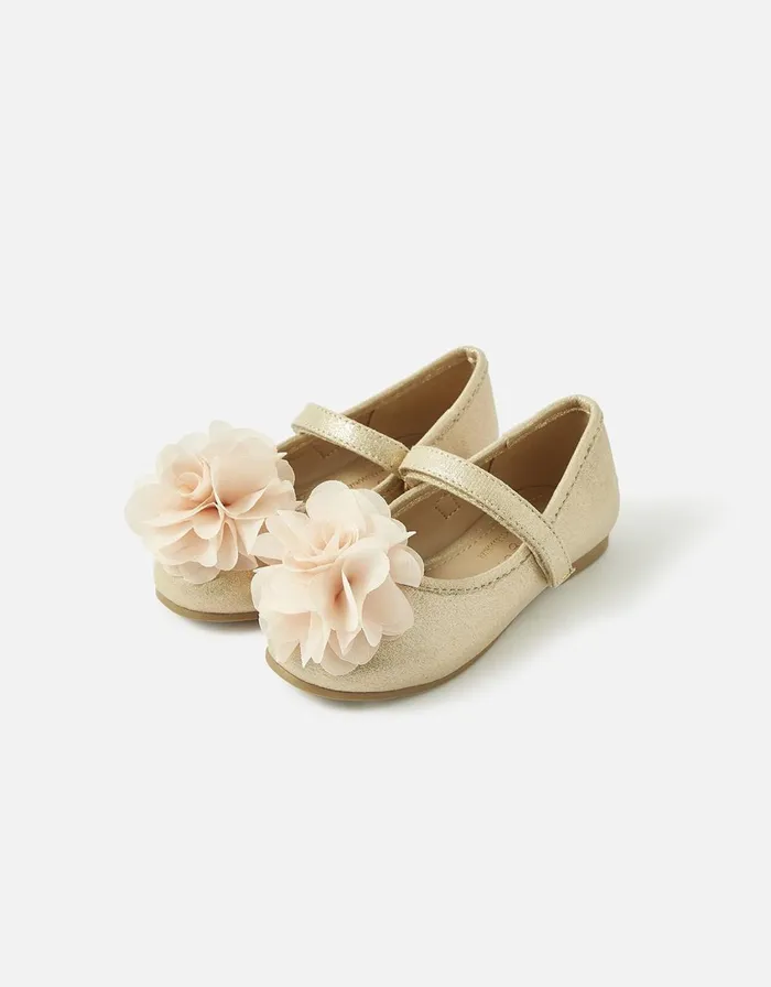 Accessorize Girls Corsage Shimmer Ballerina Flats Gold Gold Girls Shoes