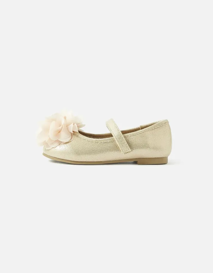 Accessorize Girls Corsage Shimmer Ballerina Flats Gold Gold Girls Shoes