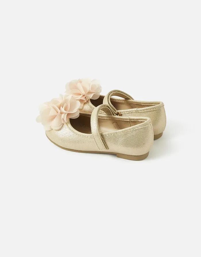 Accessorize Girls Corsage Shimmer Ballerina Flats Gold Gold Girls Shoes
