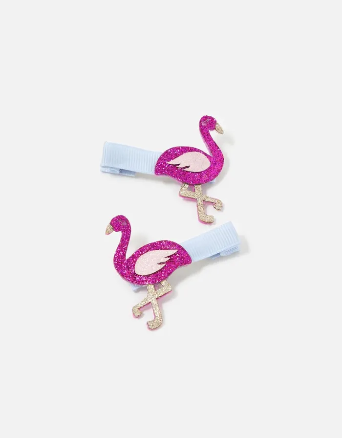 Accessorize Girls Flamingo Glitter Salon Clips Girls Hair Accessories