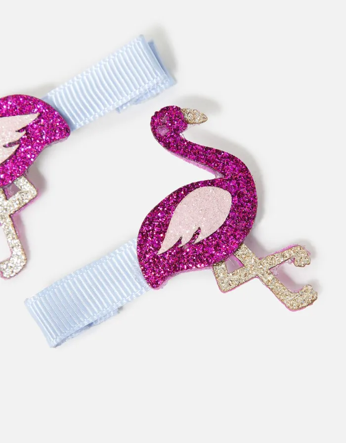 Accessorize Girls Flamingo Glitter Salon Clips Girls Hair Accessories