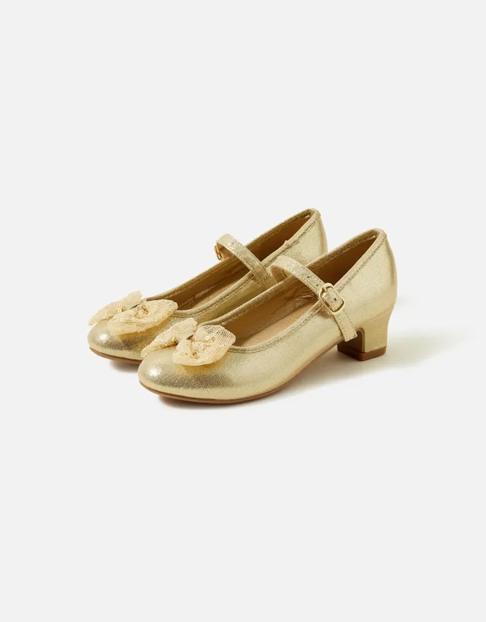 Accessorize Girls Mesh Bow Flamenco Heels Gold Gold Girls Shoes