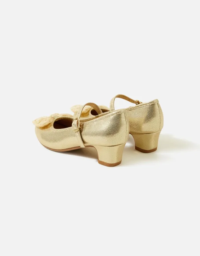 Accessorize Girls Mesh Bow Flamenco Heels Gold Gold Girls Shoes
