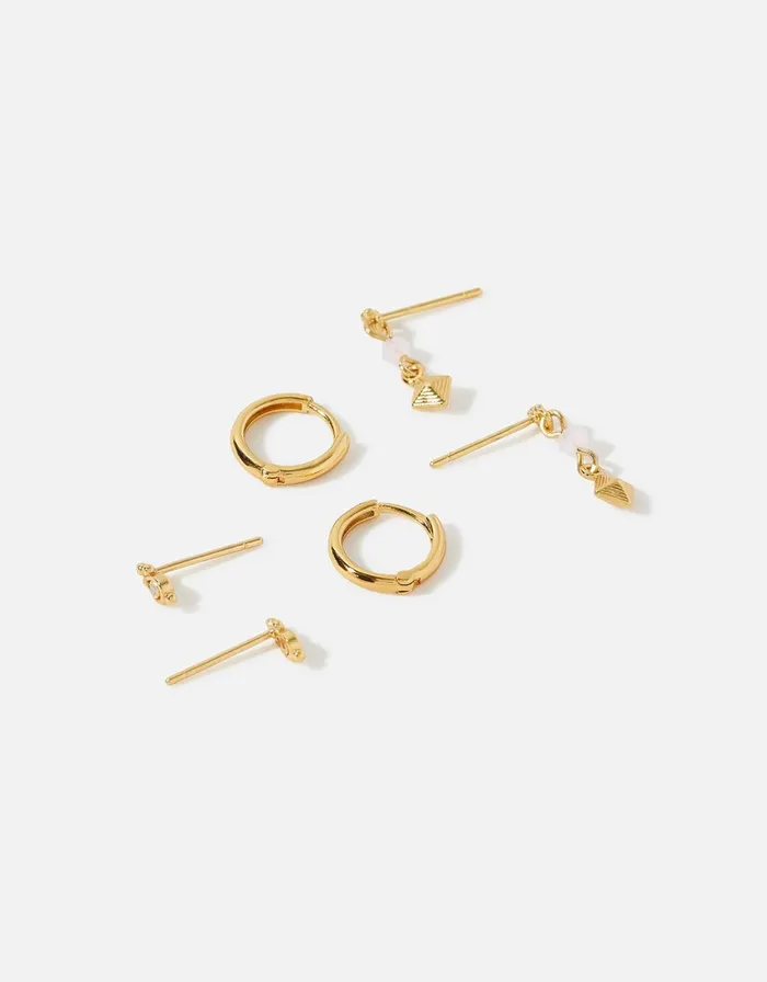 Accessorize GoldPlated Rose Quartz Earring Set Women Earrings