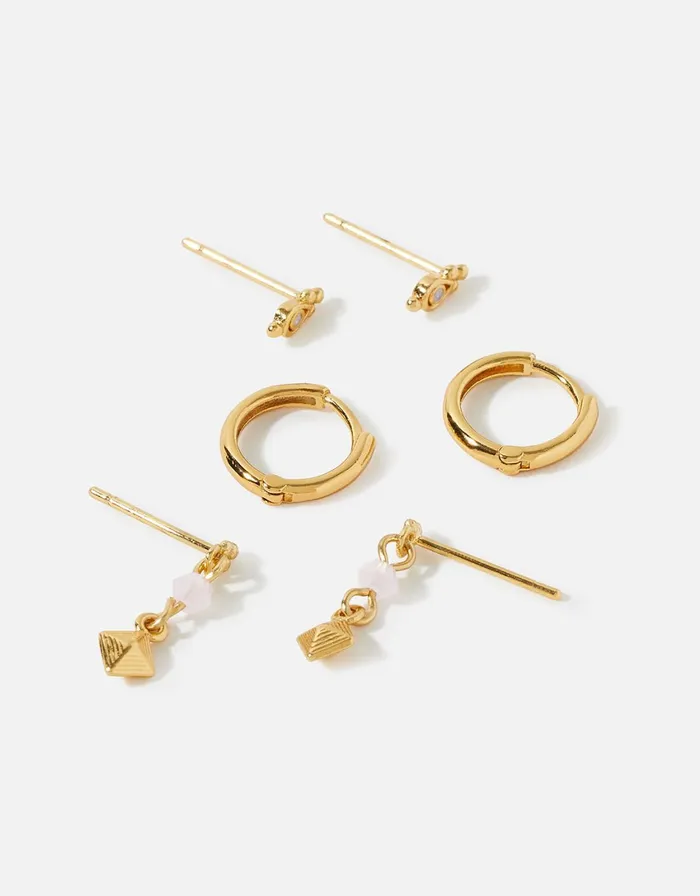 Accessorize GoldPlated Rose Quartz Earring Set Women Earrings