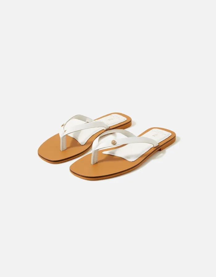 Accessorize Leather Toe Thong Sandals White White Women Sandals and Flip Flops