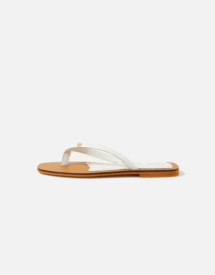 Accessorize Leather Toe Thong Sandals White White Women Sandals and Flip Flops