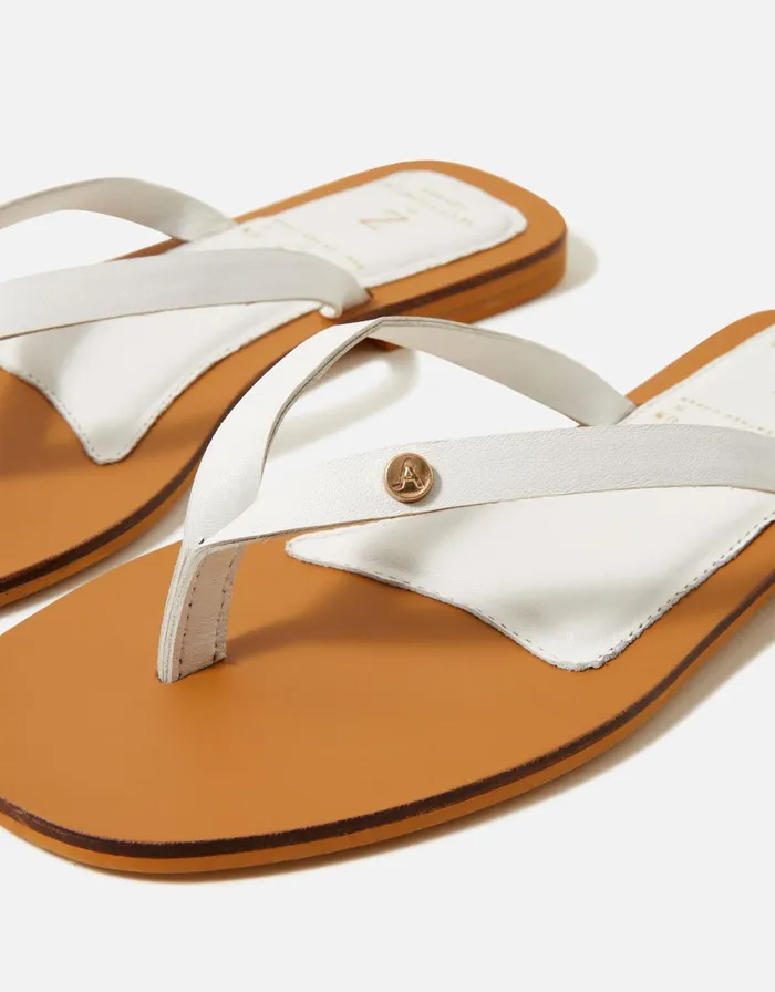 Accessorize Leather Toe Thong Sandals White White Women Sandals and Flip Flops