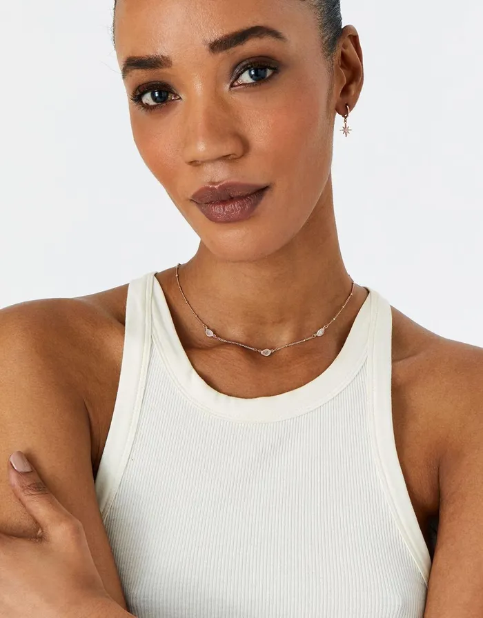 Accessorize Rose GoldPlated Rose Quartz Station Necklace Women Necklaces