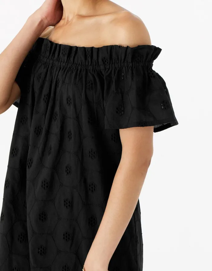 Accessorize Schiffli Bardot Dress In Organic Cotton Black Black Women Dresses